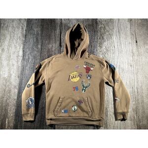 Hollister Nba Pullover Hoodie Small Team Logos Basketball Graphic Brown Unisex